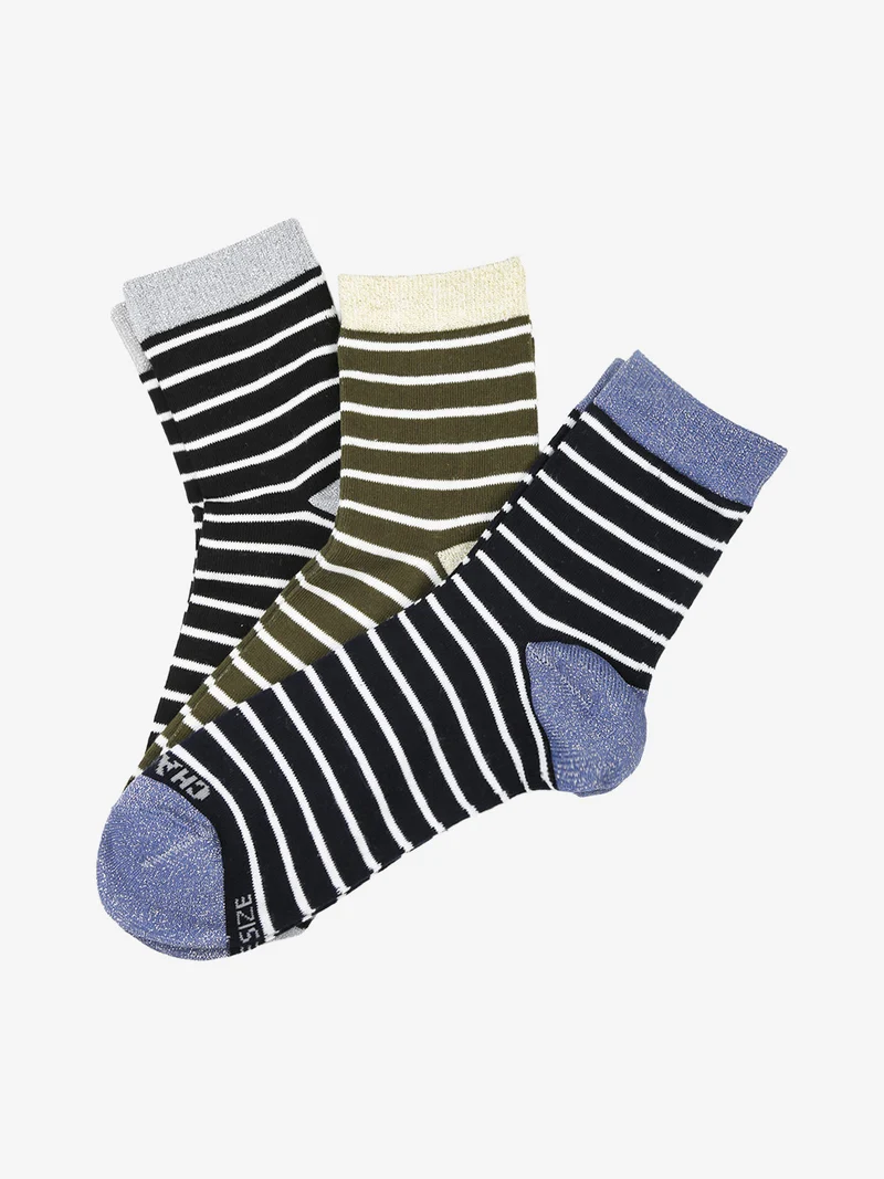 Confezione da 3 paia di calze corte donna a righe - nero