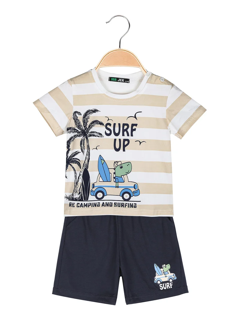 Completo da neonato 2 pezzi con t-shirt e bermuda - beige