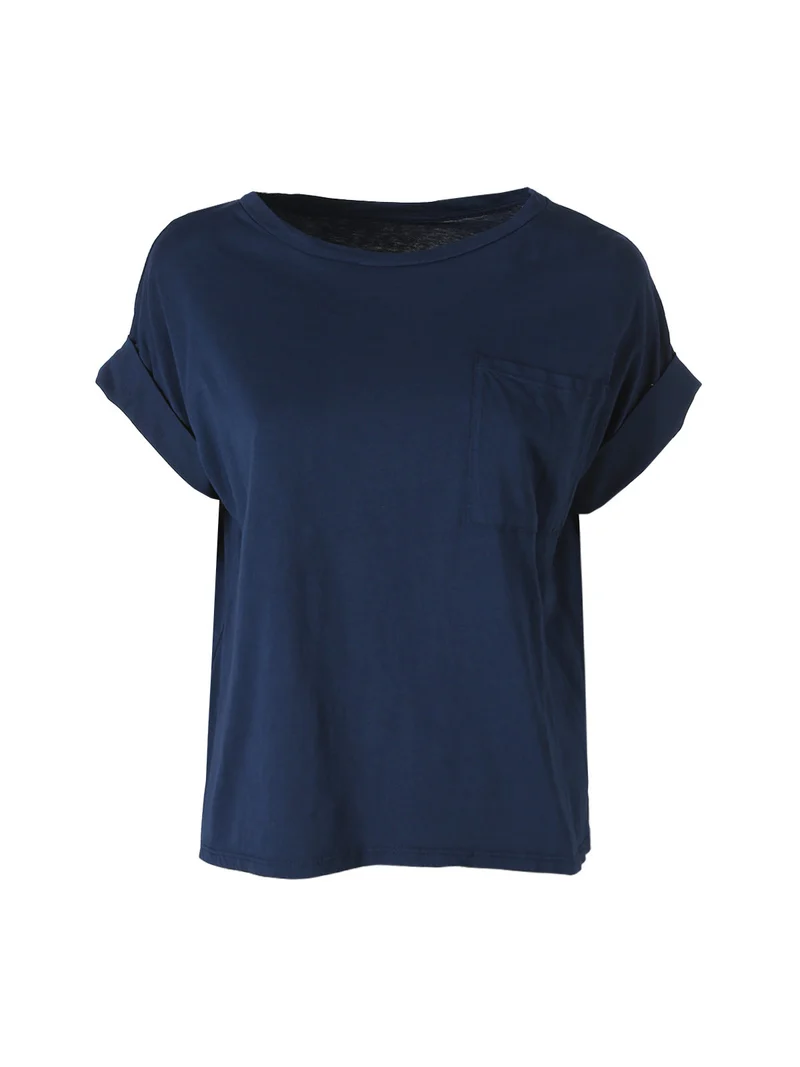 T-shirt donna oversize in cotone con taschino - blu scuro