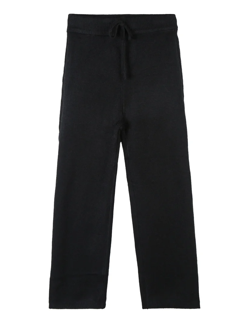 Pantaloni da bambina in maglia a vita alta - nero