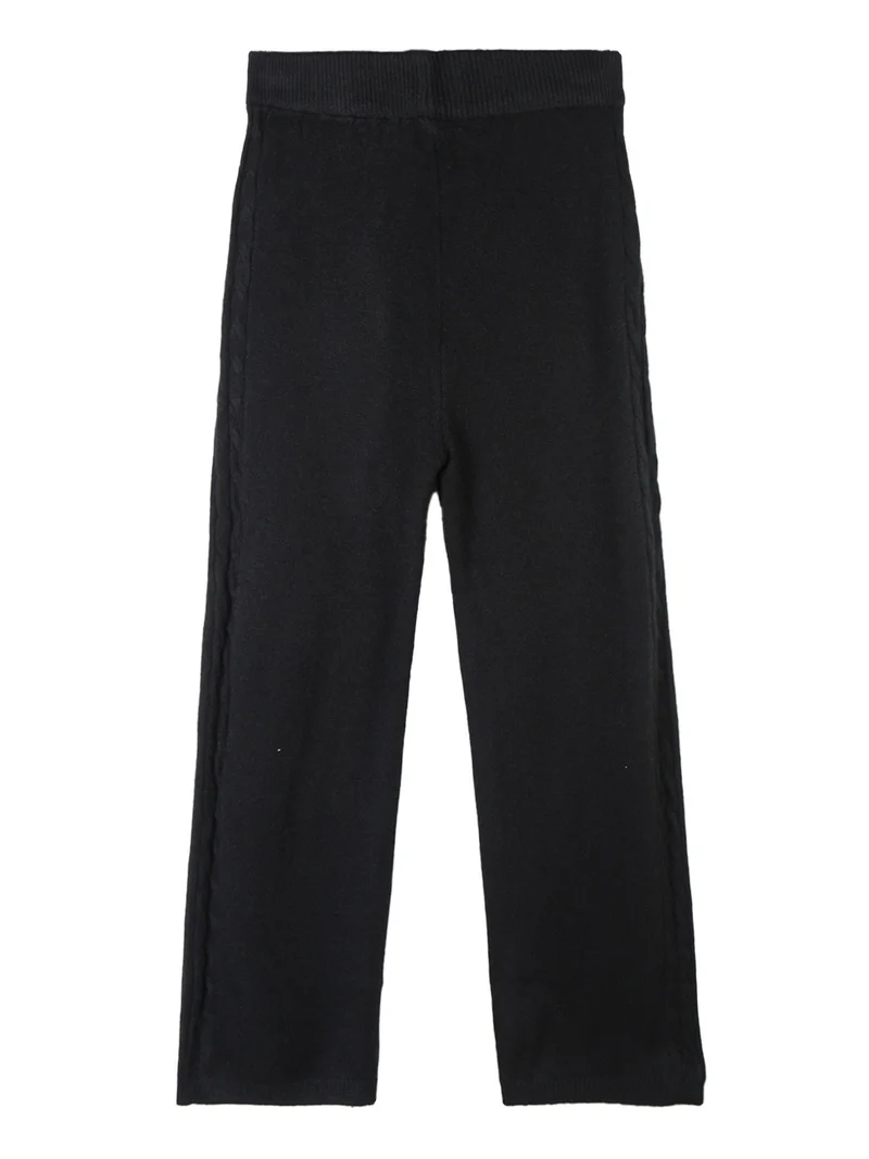 Pantaloni da bambina in maglia a vita alta - nero