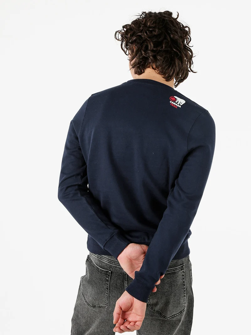 Felpa girocollo da uomo con interno spazzolato - blu scuro