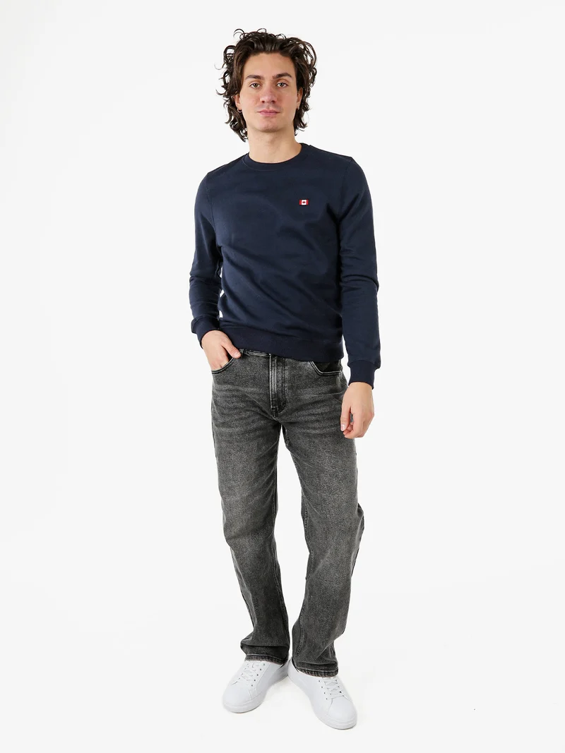 Felpa girocollo da uomo con interno spazzolato - blu scuro