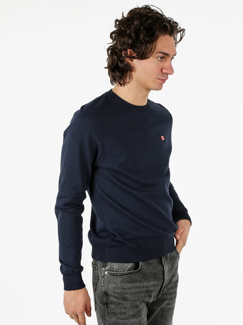 Felpa girocollo da uomo con interno spazzolato - blu scuro