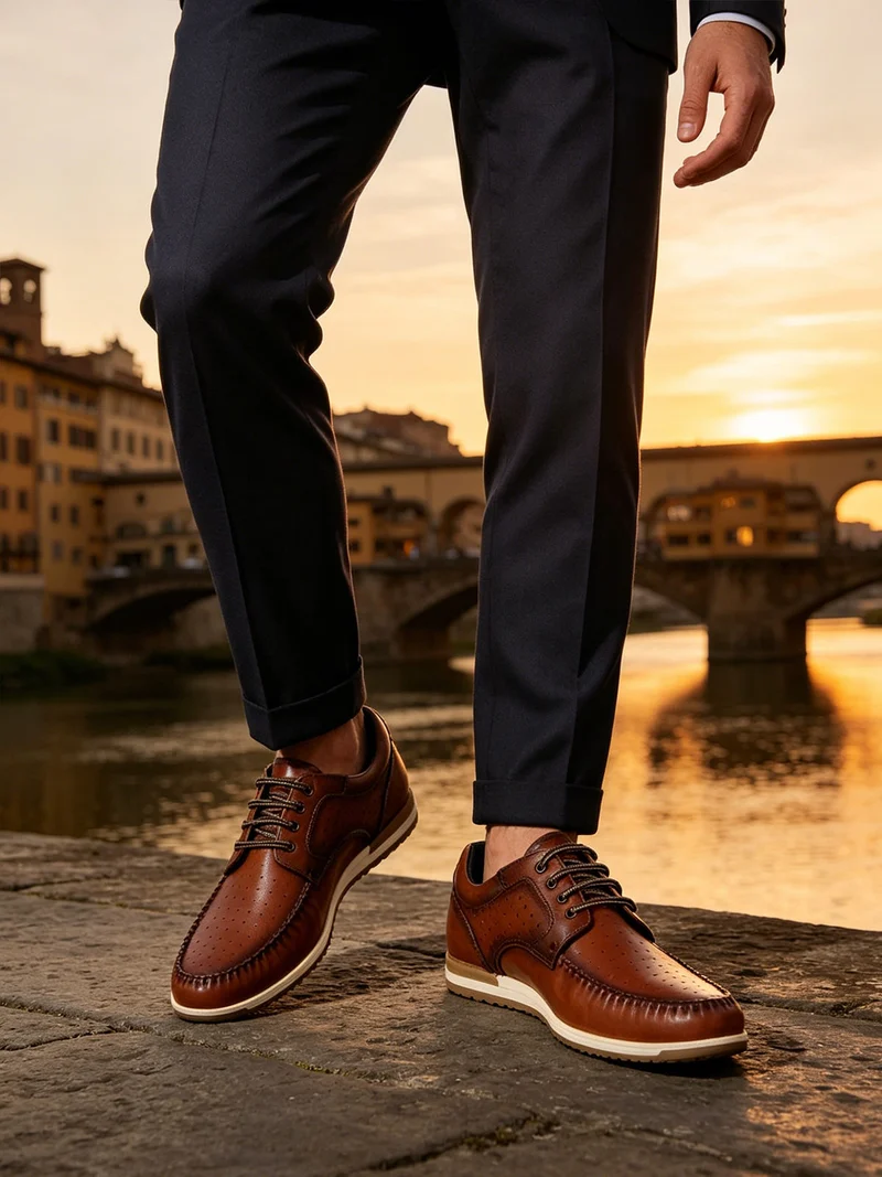 Mocassini in pelle da uomo stringati - marrone