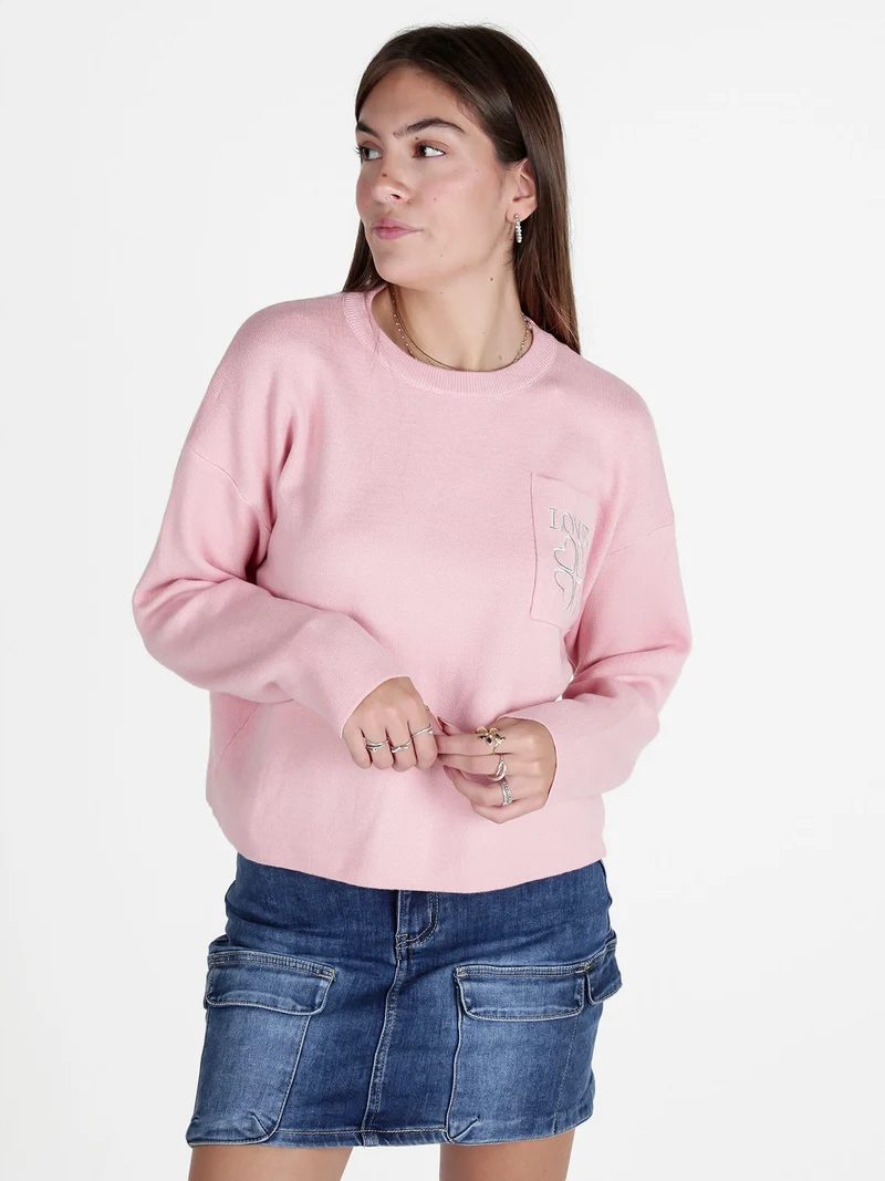 Maglia donna oversize con taschino - rosa