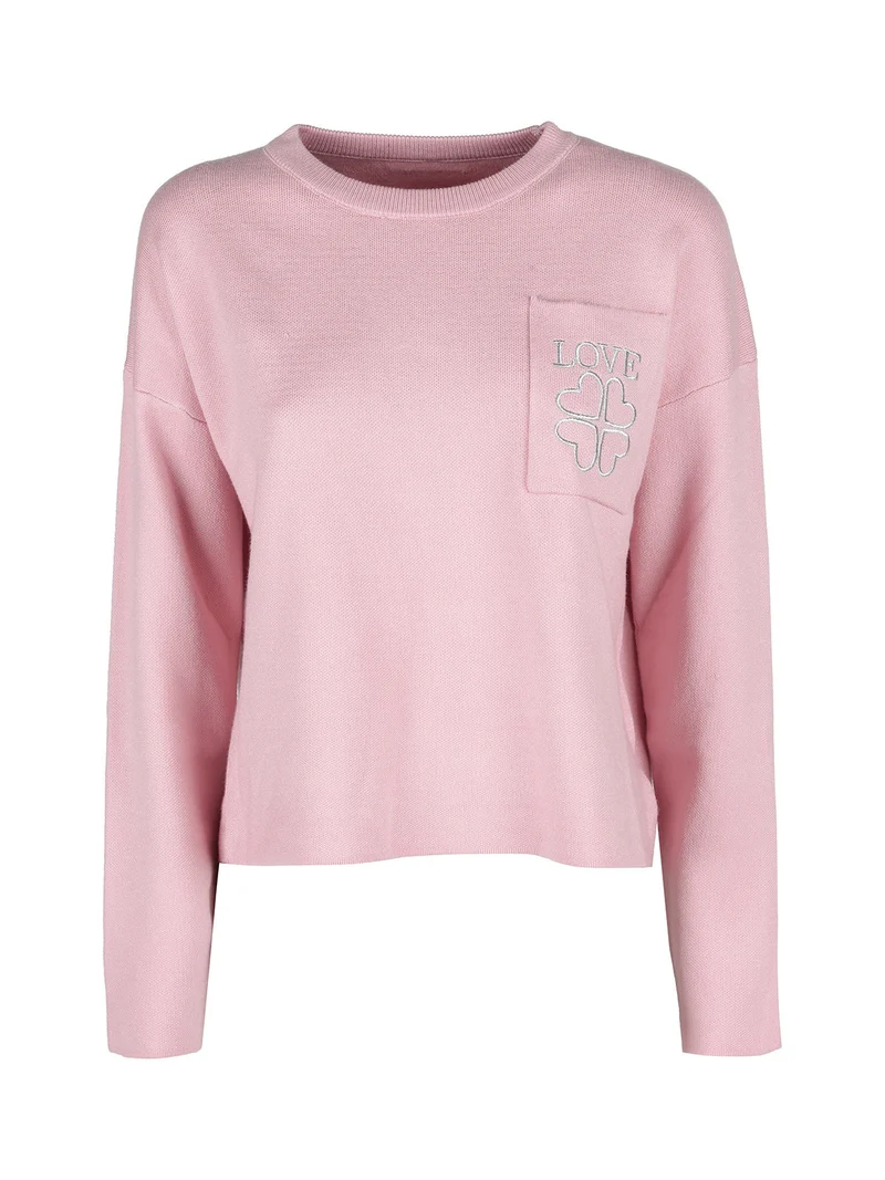 Maglia donna oversize con taschino - rosa