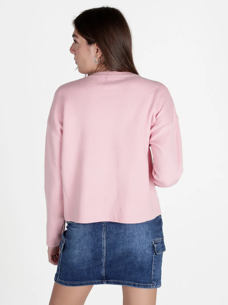 Maglia donna oversize con taschino - rosa