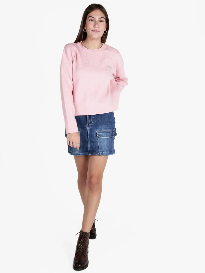 Maglia donna oversize con taschino - rosa