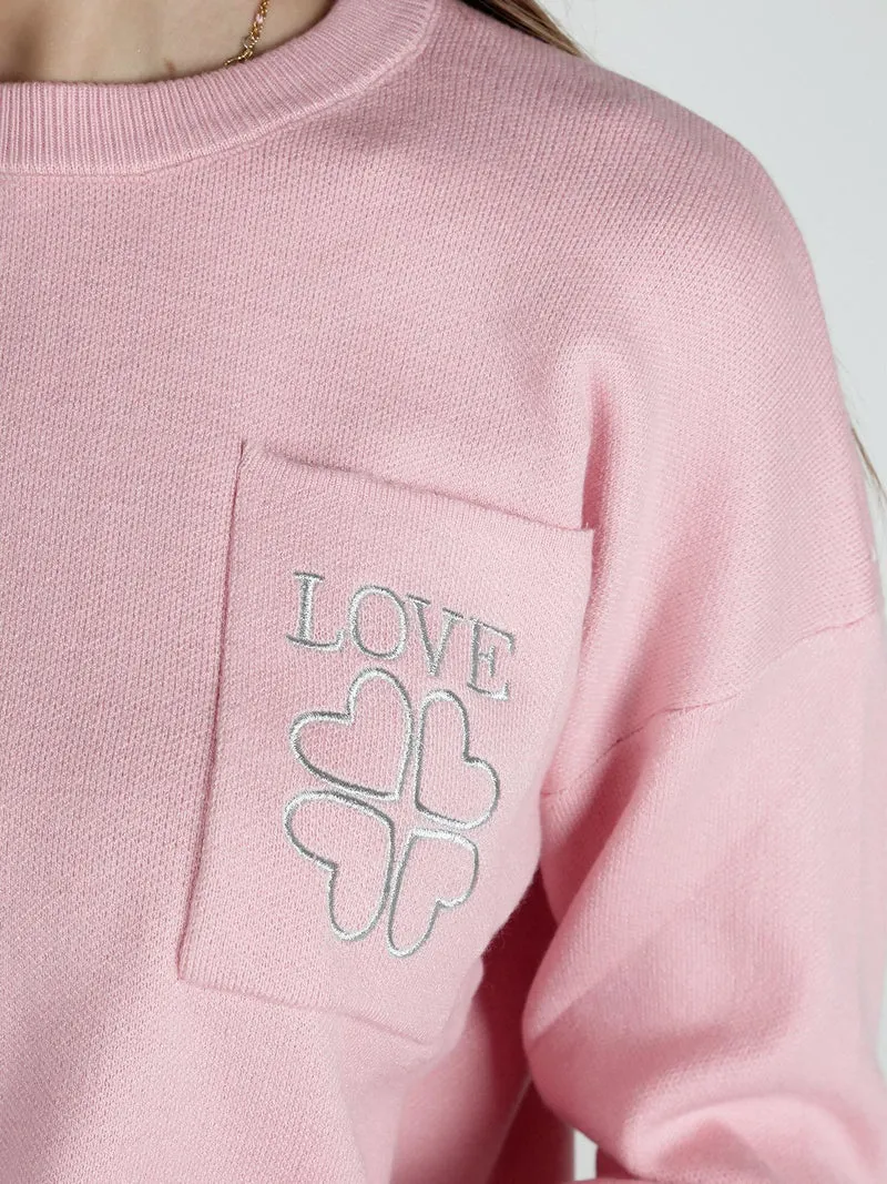 Maglia donna oversize con taschino - rosa