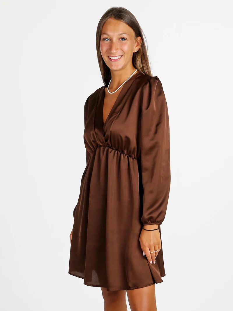 Vestito donna a maniche lunghe con scollo a V - moro