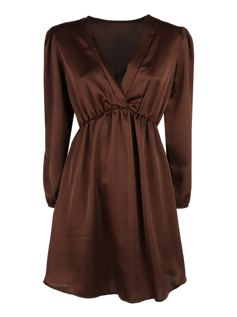 Vestito donna a maniche lunghe con scollo a V - moro