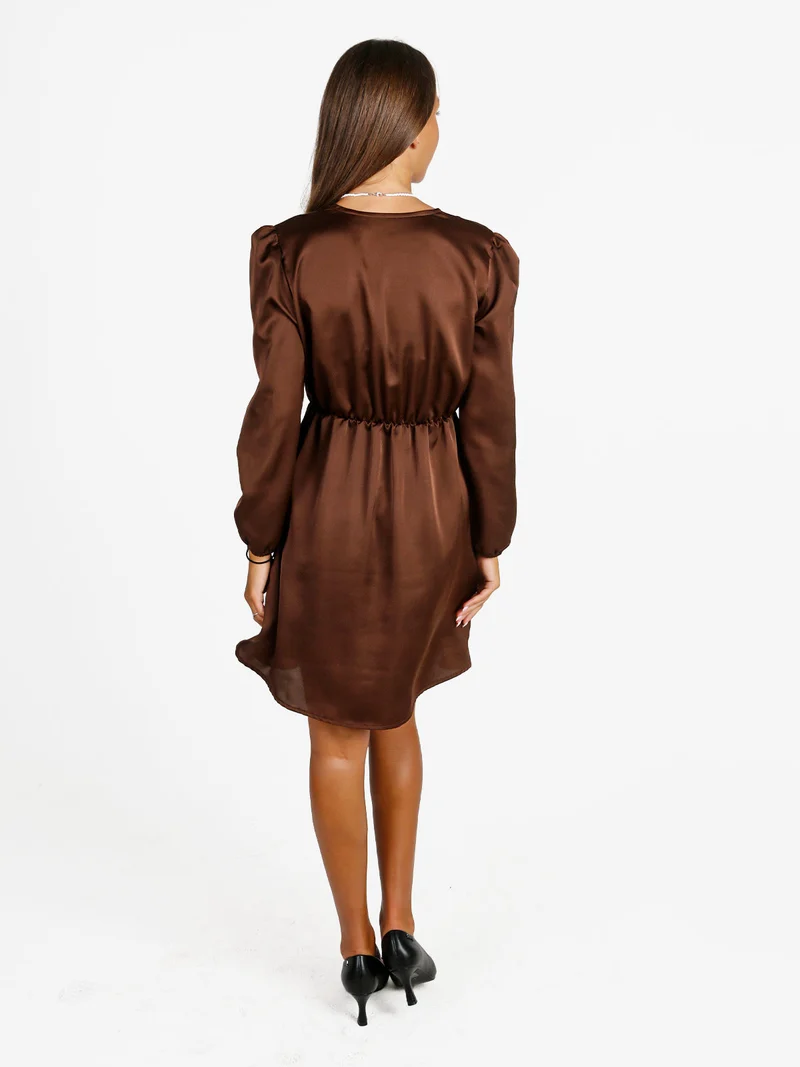 Vestito donna a maniche lunghe con scollo a V - moro