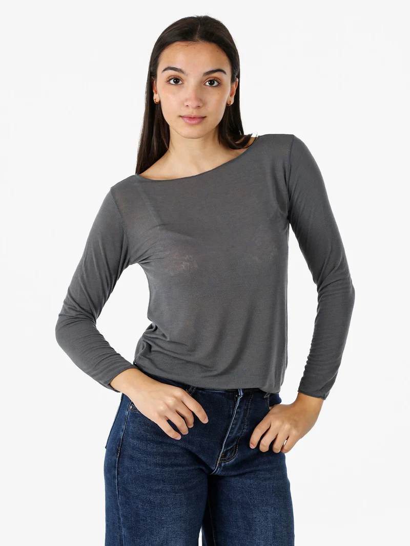 Maglia donna in misto cashmere a maniche lunghe - grigio