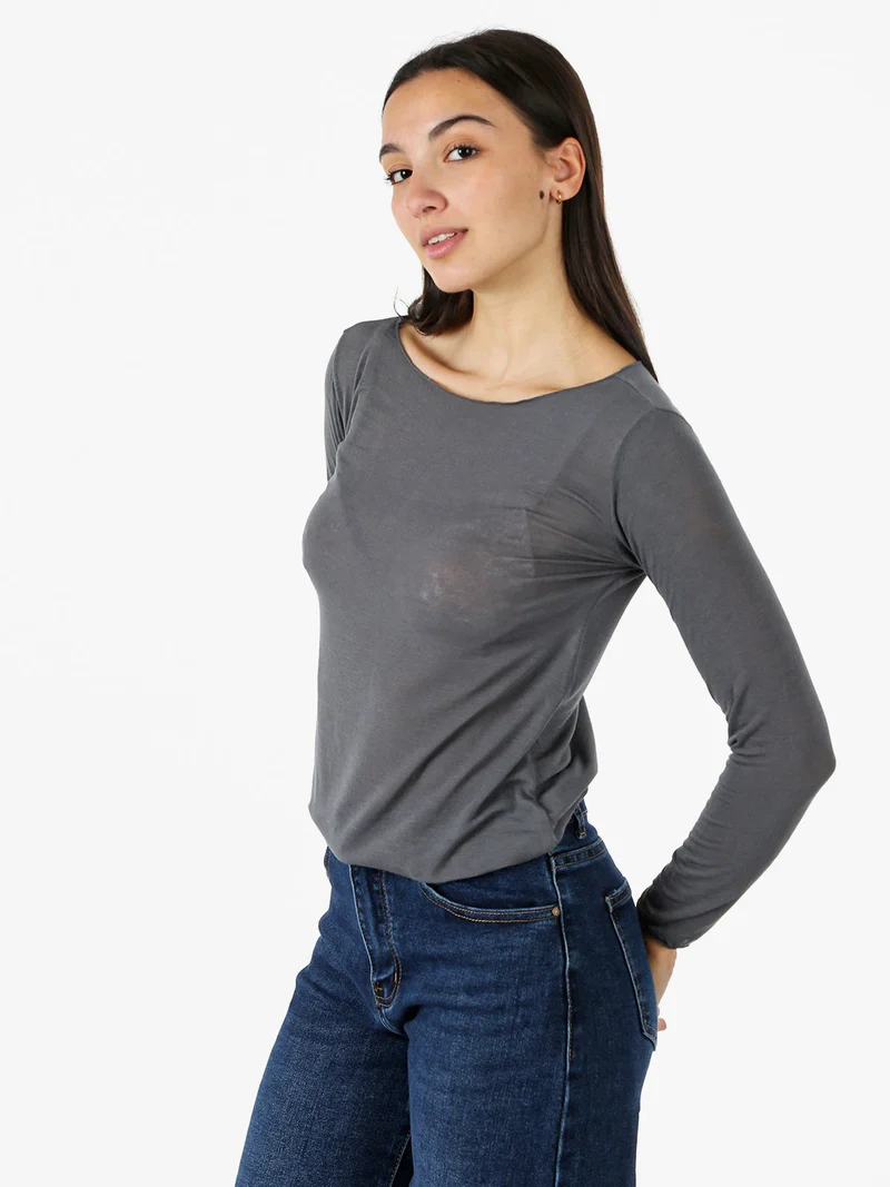 Maglia donna in misto cashmere a maniche lunghe - grigio