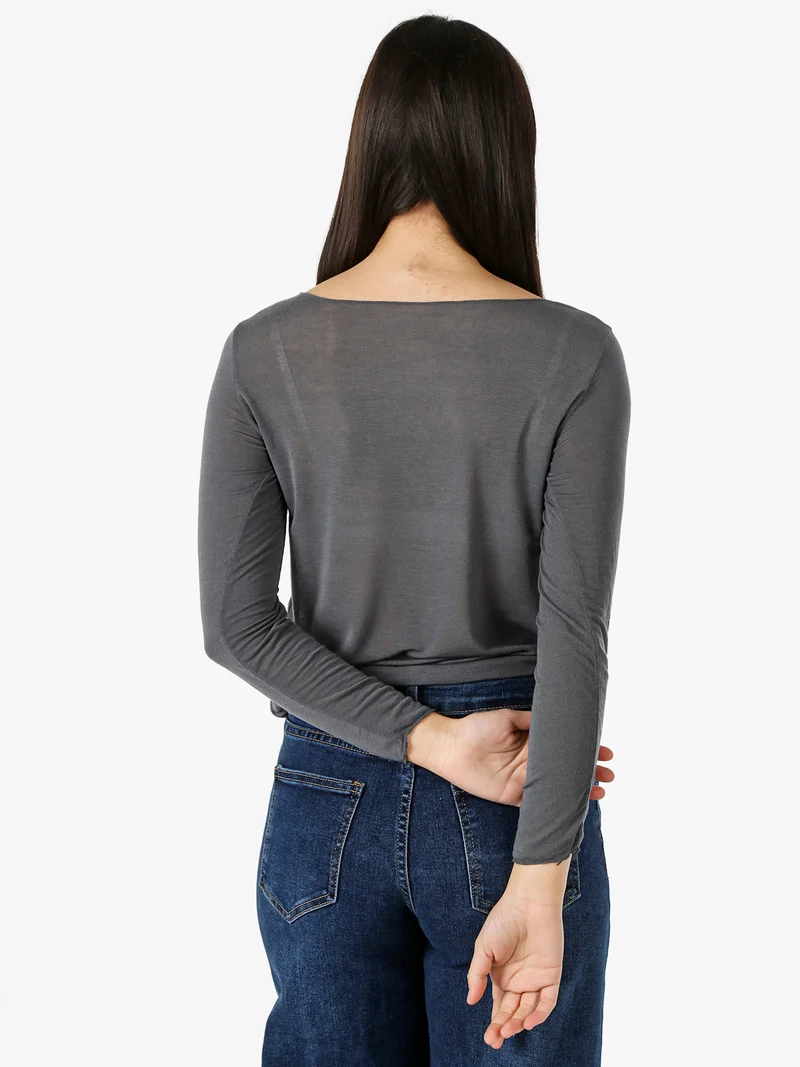 Maglia donna in misto cashmere a maniche lunghe - grigio
