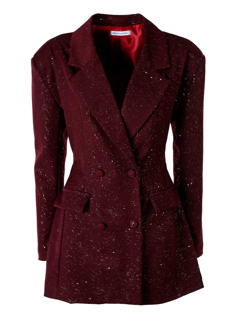 Blazer donna elegante con brillantini e chiusura a doppiopetto - bordeaux