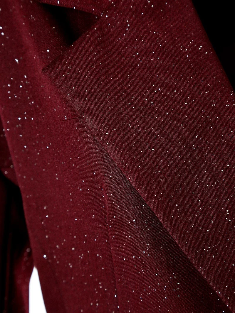 Blazer donna elegante con brillantini e chiusura a doppiopetto - bordeaux