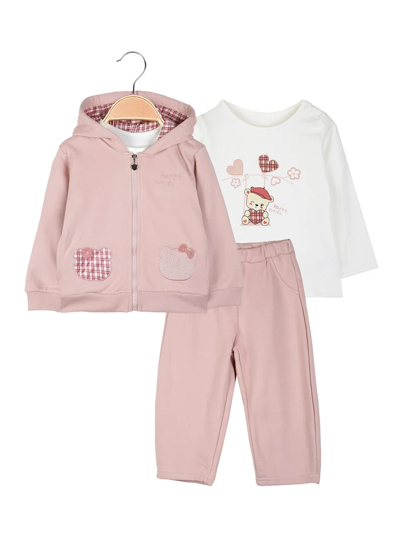 Completo 3 pezzi da neonata con cappuccio e zip - rosa