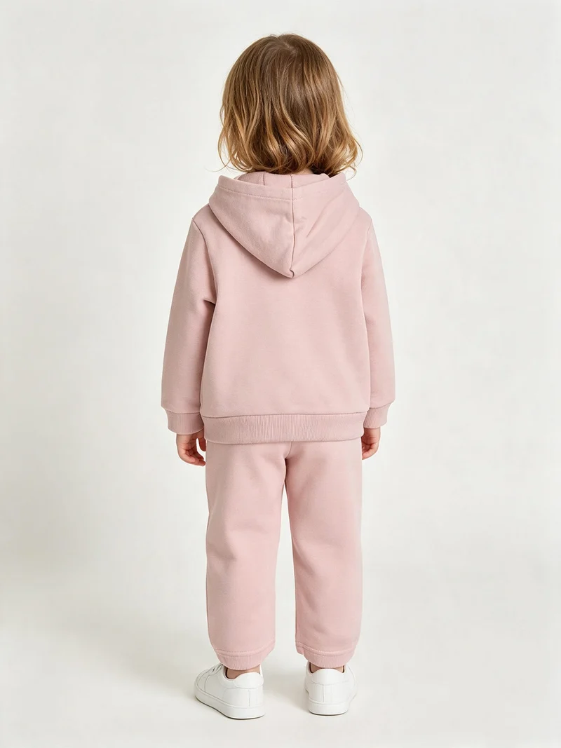 Completo 3 pezzi da neonata con cappuccio e zip - rosa