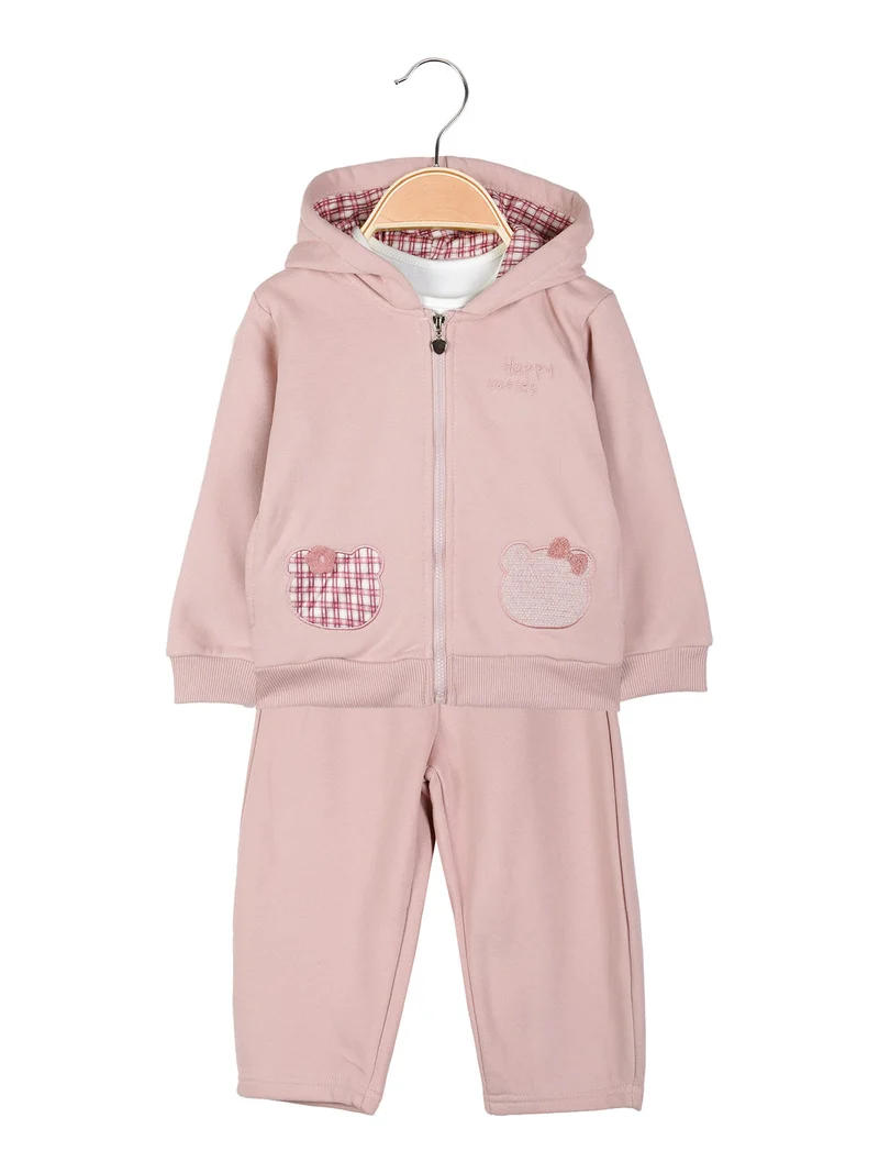 Completo 3 pezzi da neonata con cappuccio e zip - rosa