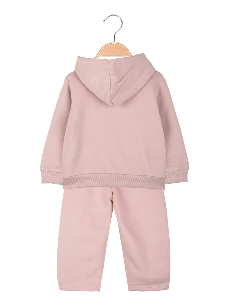 Completo 3 pezzi da neonata con cappuccio e zip - rosa