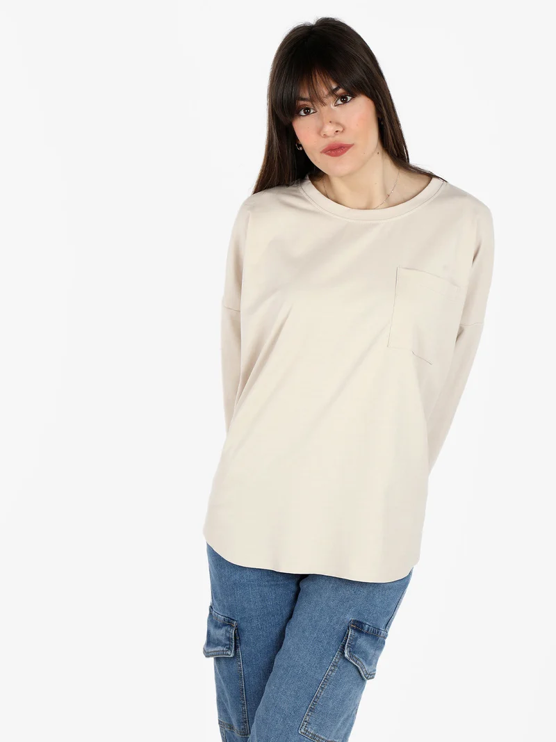 Maxi t-shirt donna oversize con taschino - beige