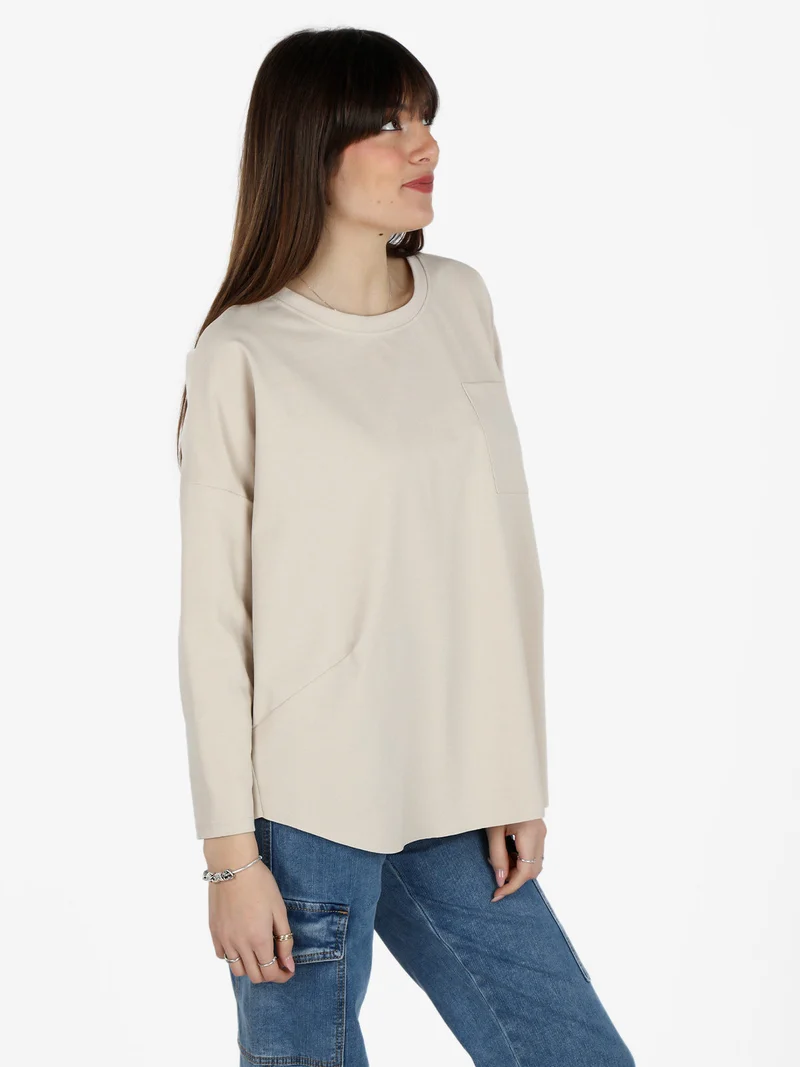 Maxi t-shirt donna oversize con taschino - beige