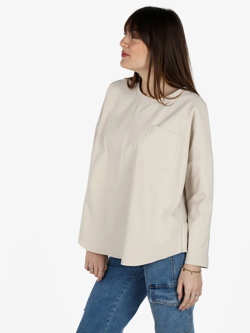 Maxi t-shirt donna oversize con taschino - beige