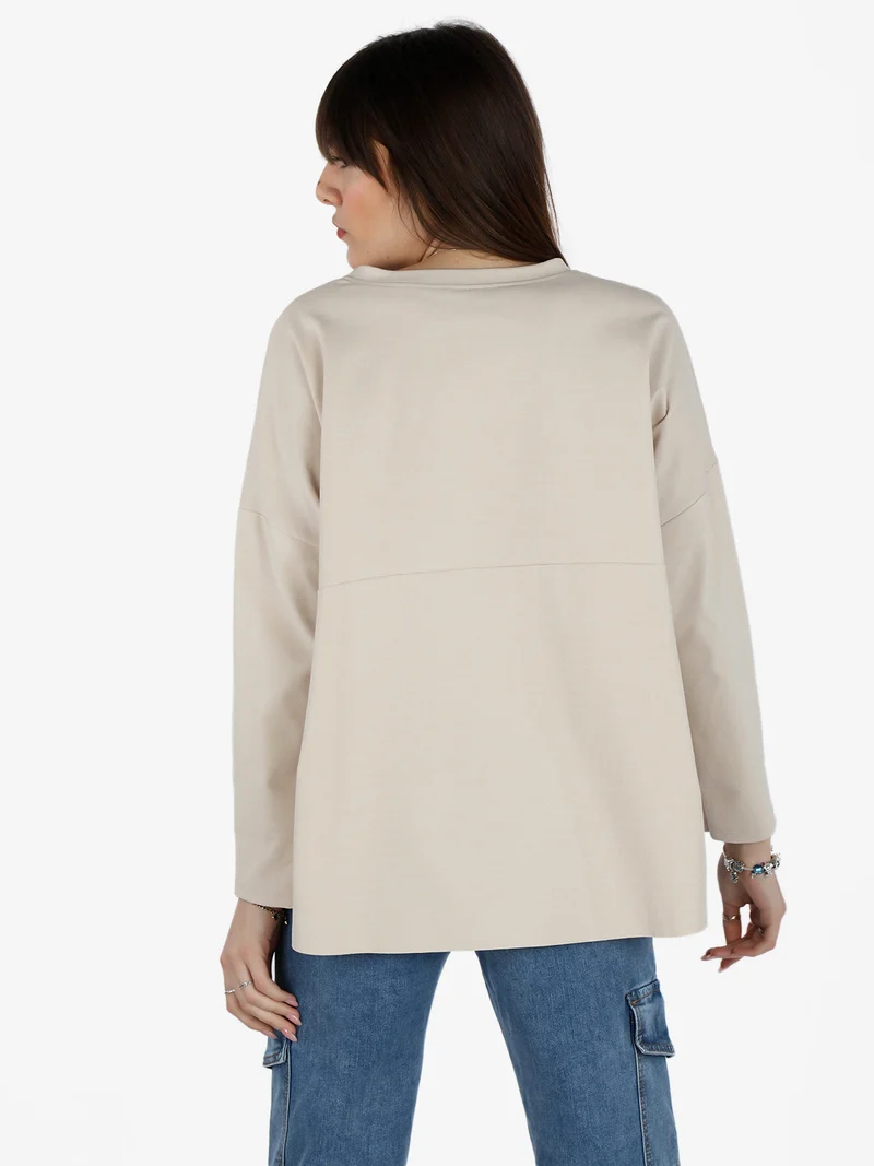 Maxi t-shirt donna oversize con taschino - beige