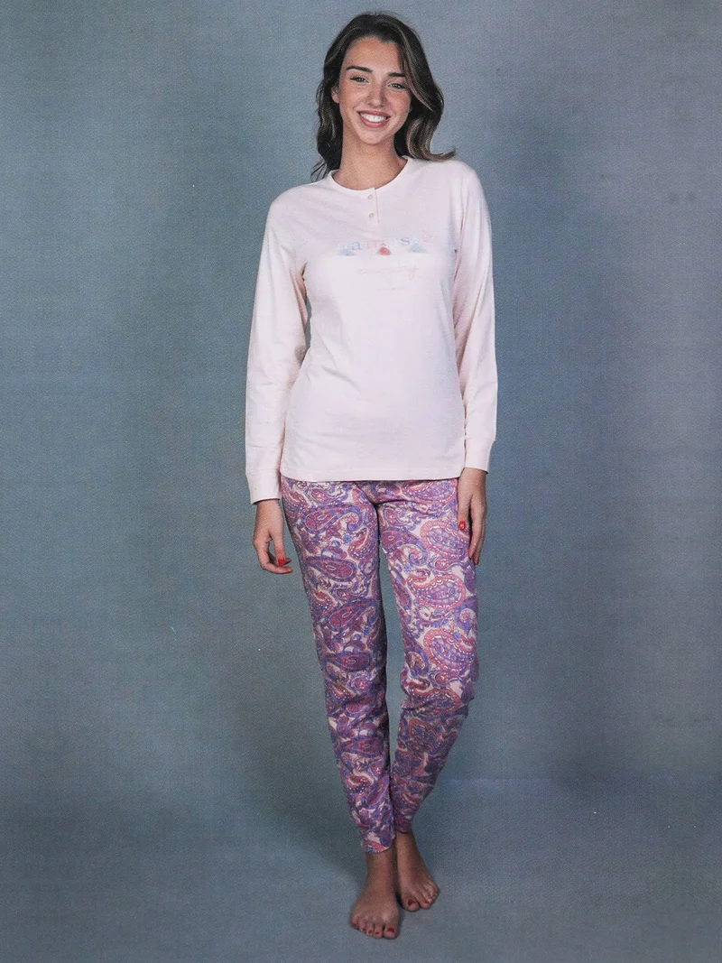 Pigiama lungo da donna in cotone - rosa
