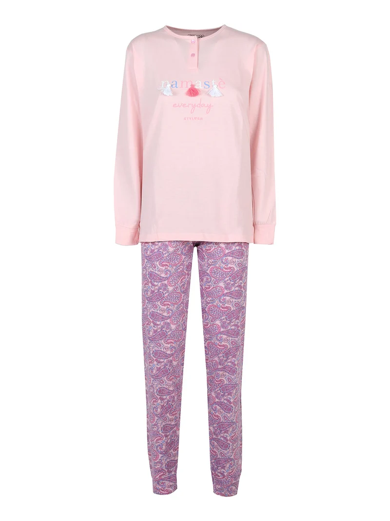 Pigiama lungo da donna in cotone - rosa