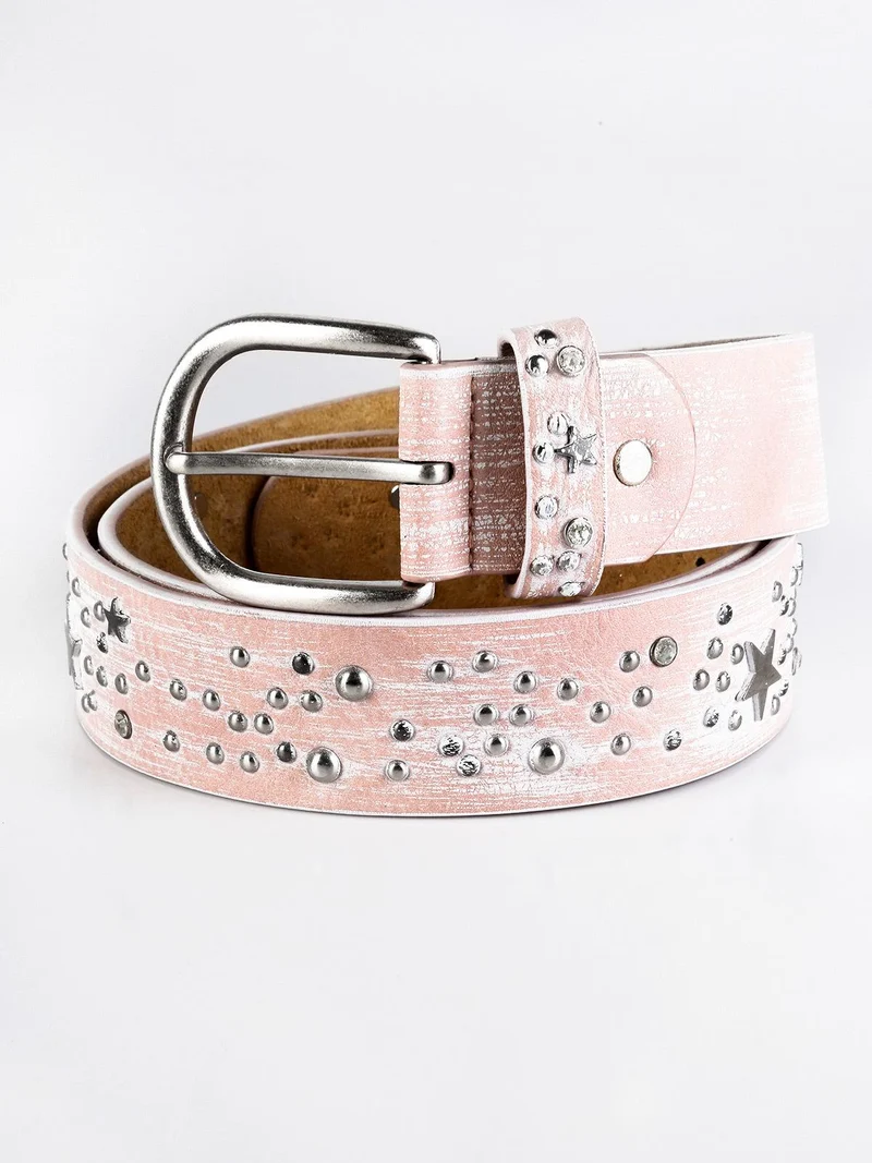 Cintura con borchie e stelle - rosa