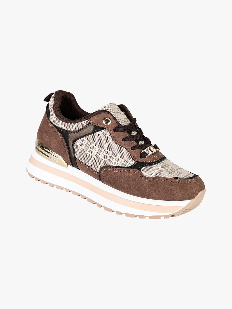Sneakers donna stringate con platform - moro