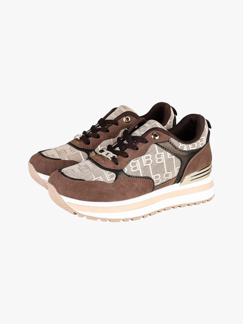 Sneakers donna stringate con platform - moro