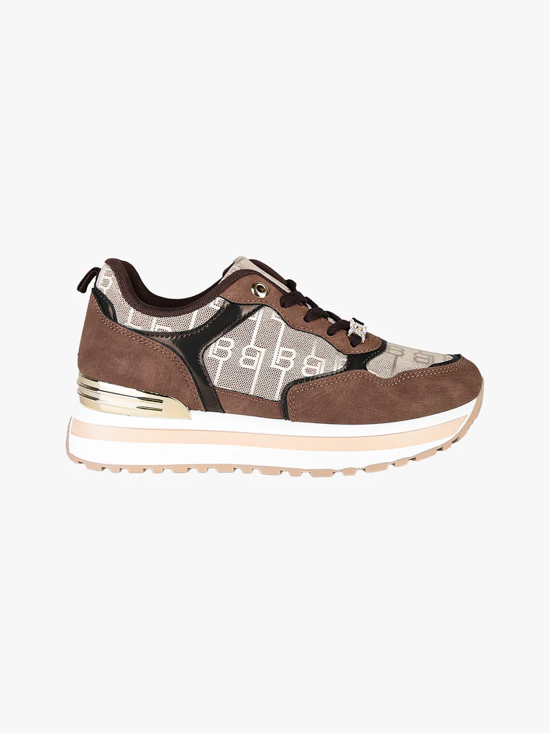 Sneakers donna stringate con platform - moro