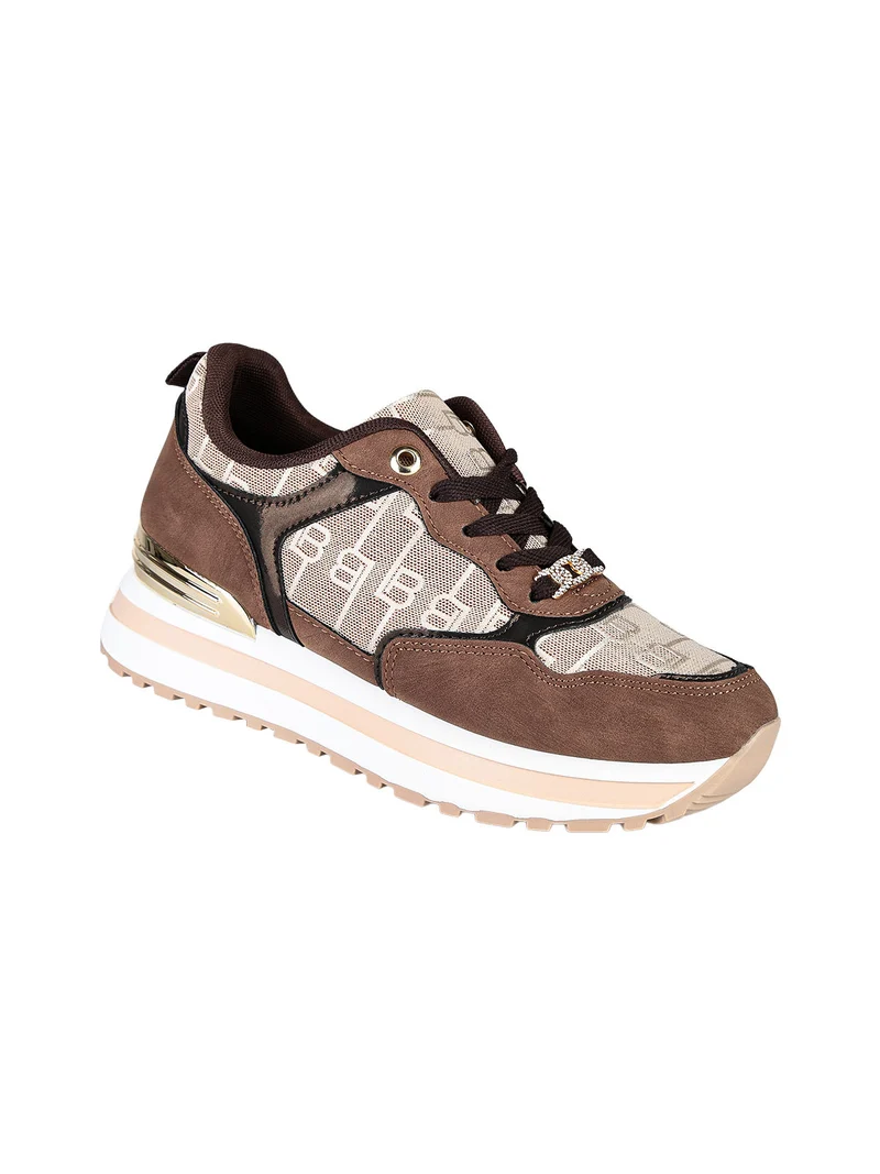 Sneakers donna stringate con platform - moro