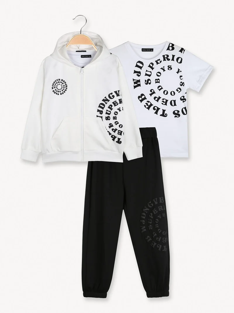 Completo tuta da bambino 3 pezzi con cappuccio e zip - bianco