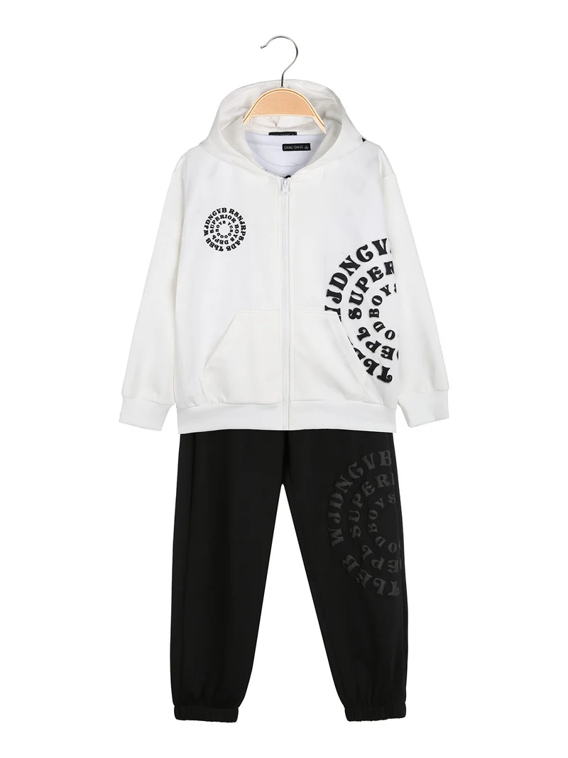 Completo tuta da bambino 3 pezzi con cappuccio e zip - bianco