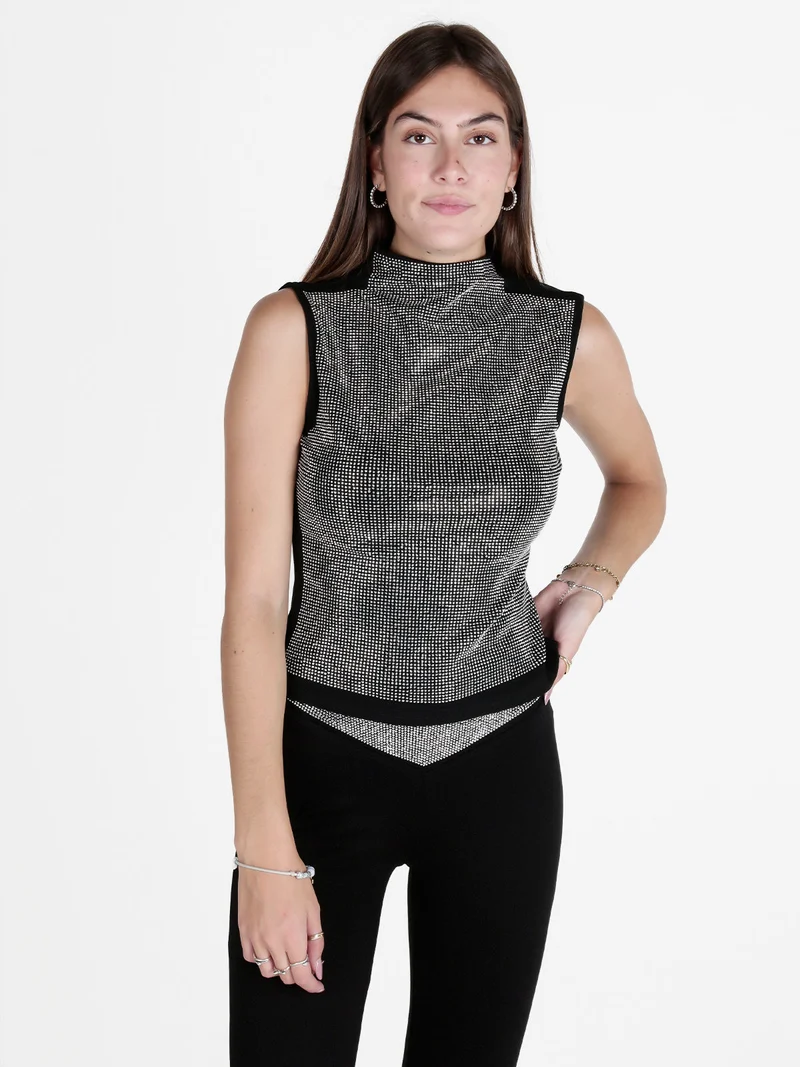 Top donna smanicato con borchie - argento