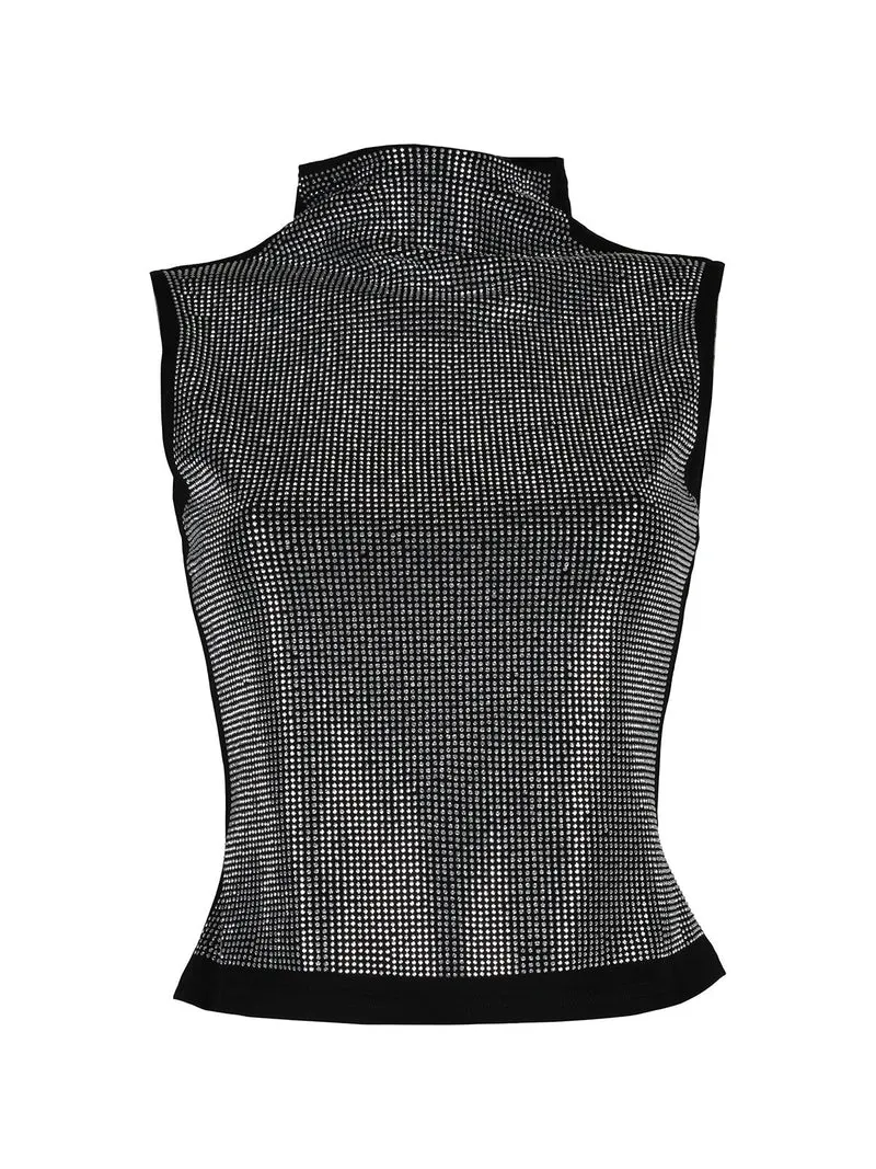 Top donna smanicato con borchie - argento