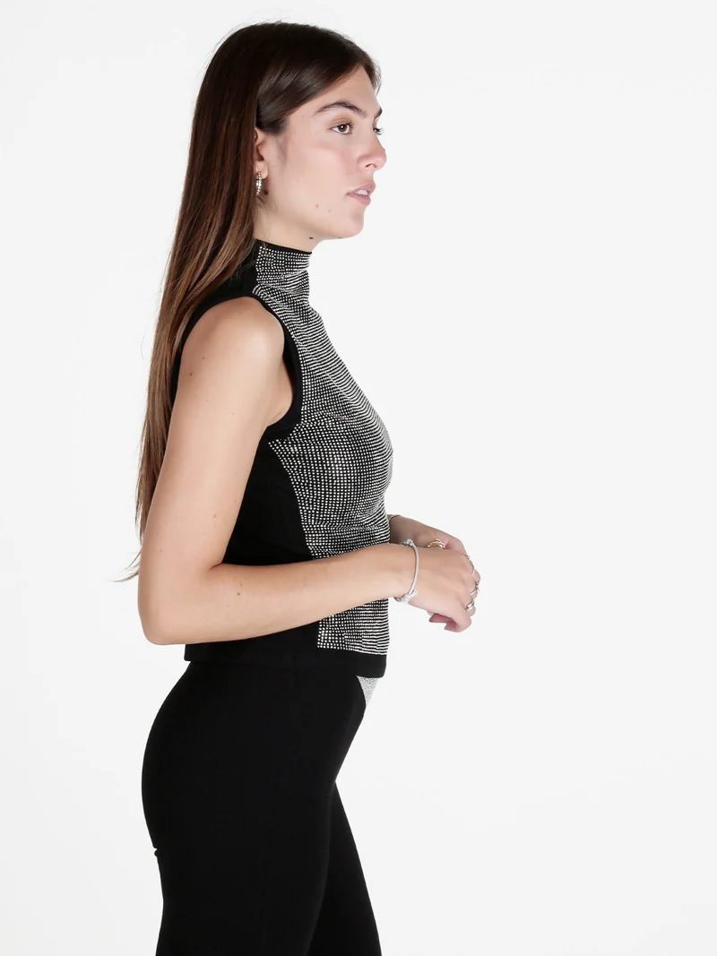 Top donna smanicato con borchie - argento