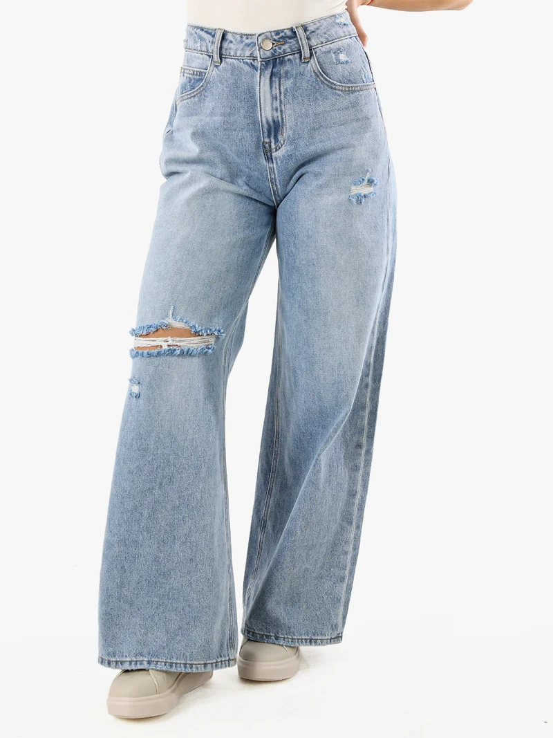 Jeans donna con strappi a gamba larga - jeans