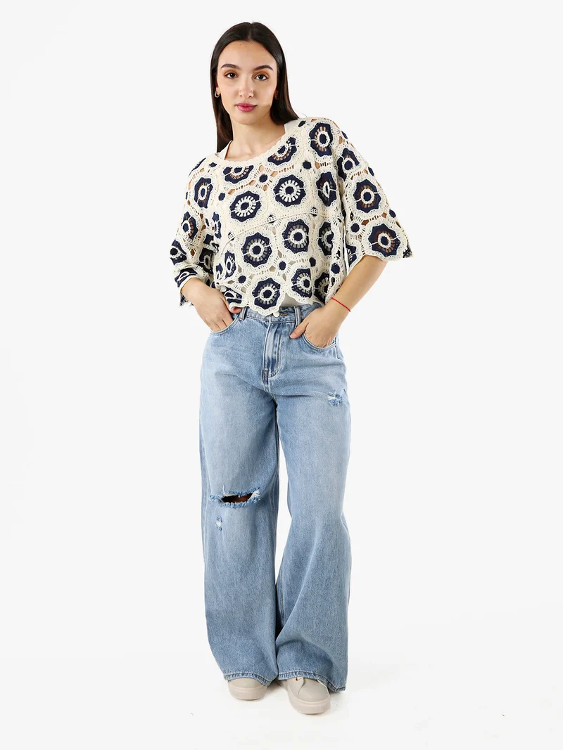 Jeans donna con strappi a gamba larga - jeans