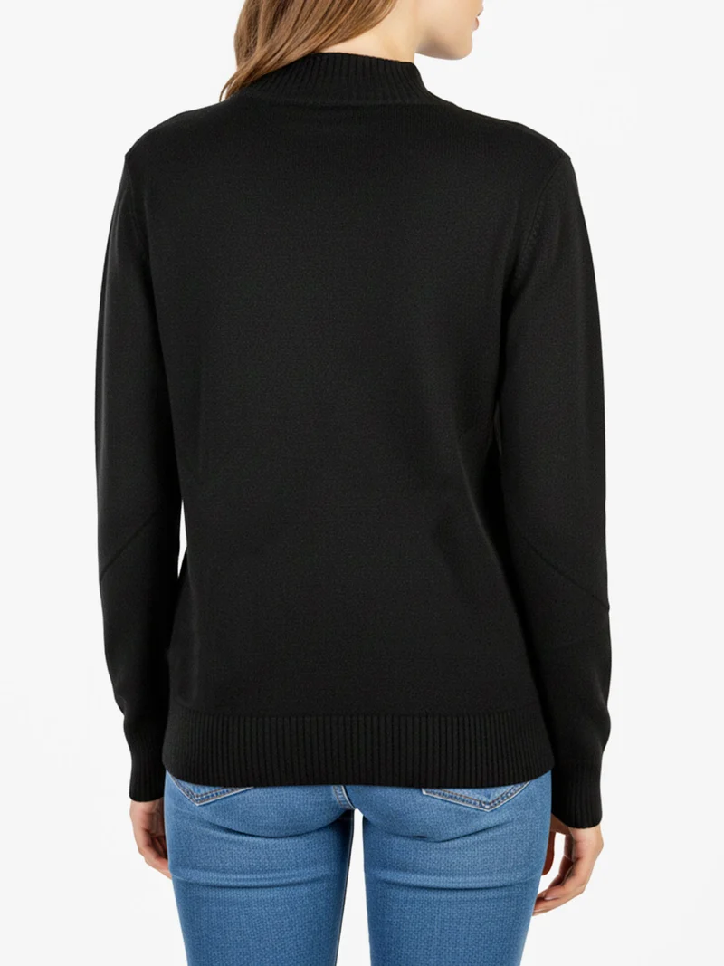 Pullover donna accollato in maglia tinta unita - nero