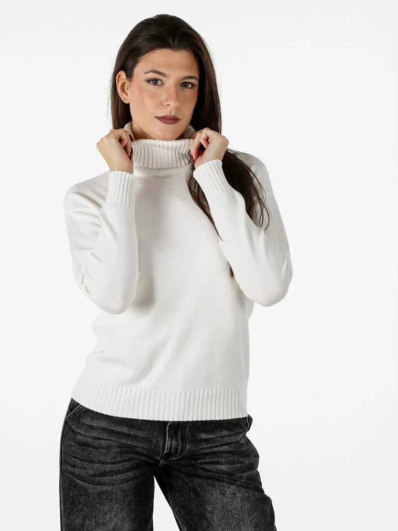 Pullover donna dolcevita in maglia - bianco