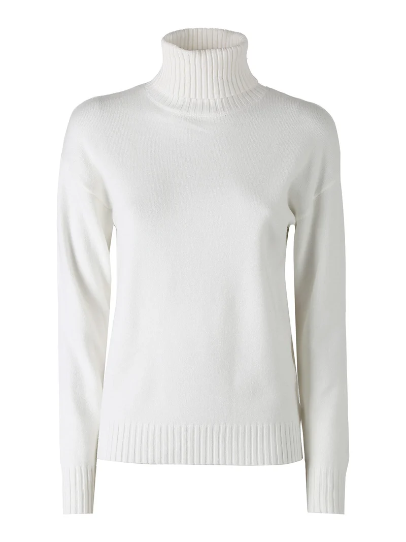 Pullover donna dolcevita in maglia - bianco