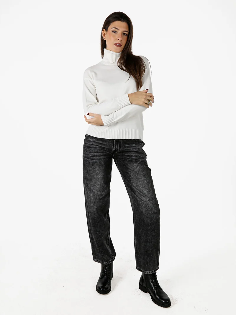 Pullover donna dolcevita in maglia - bianco