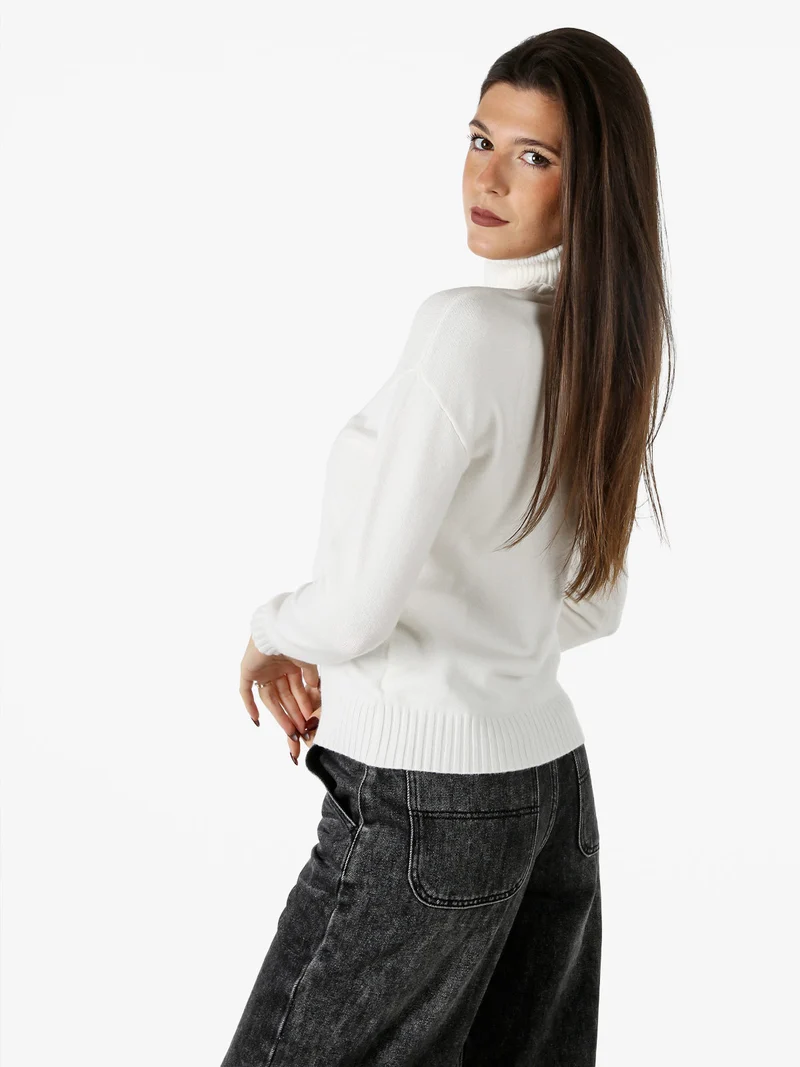 Pullover donna dolcevita in maglia - bianco