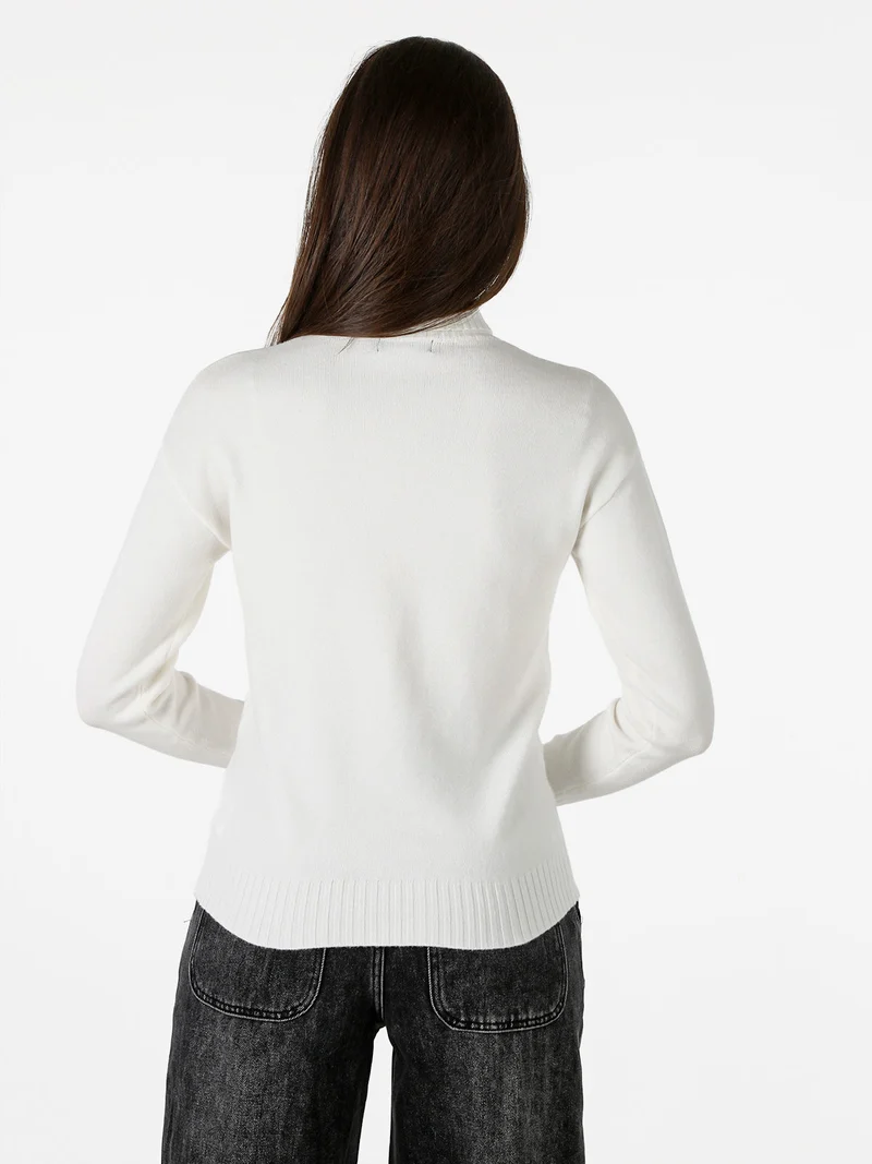 Pullover donna dolcevita in maglia - bianco